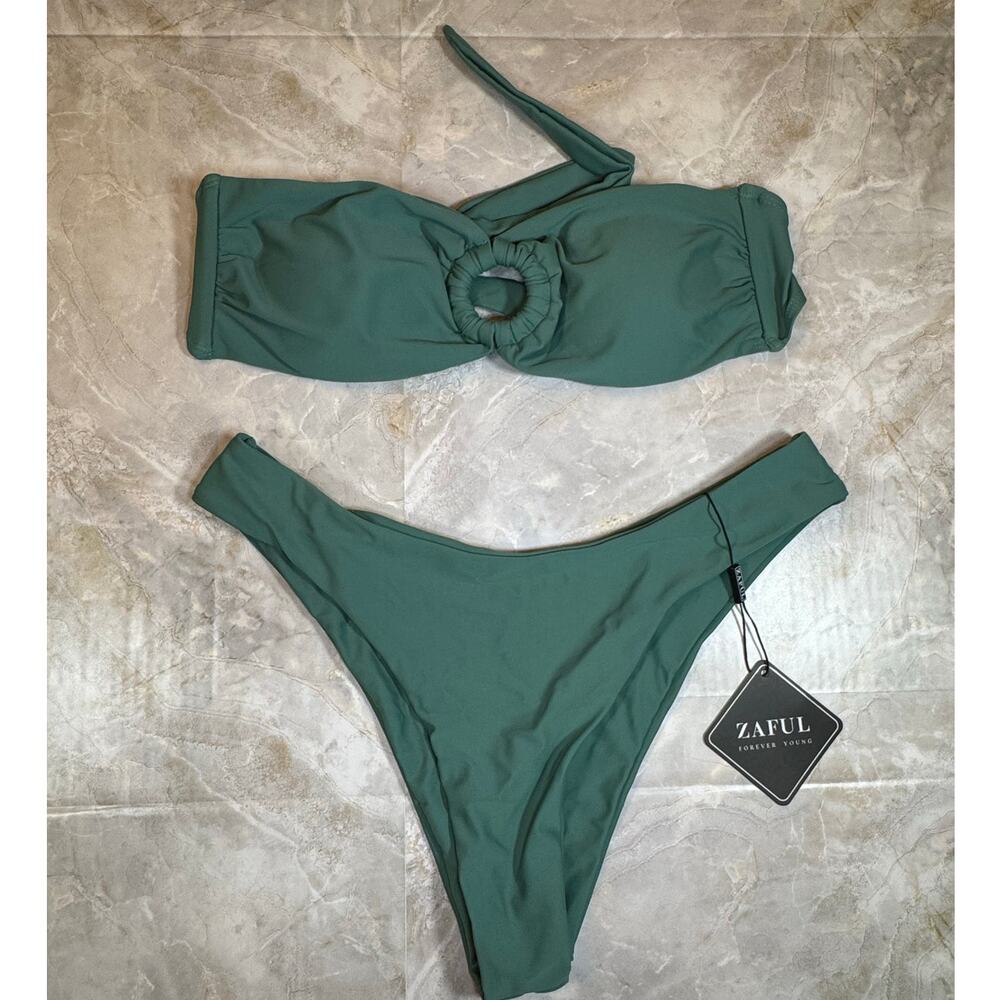 🌿 Zaful Green Bandeau Bikini Set – Size 6